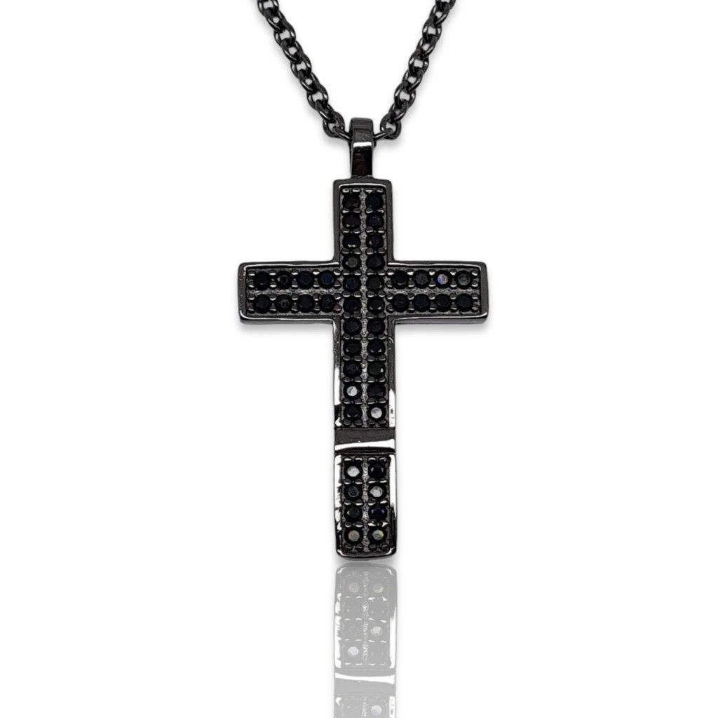Black platinum plated silver 925° cross necklace (with chain)