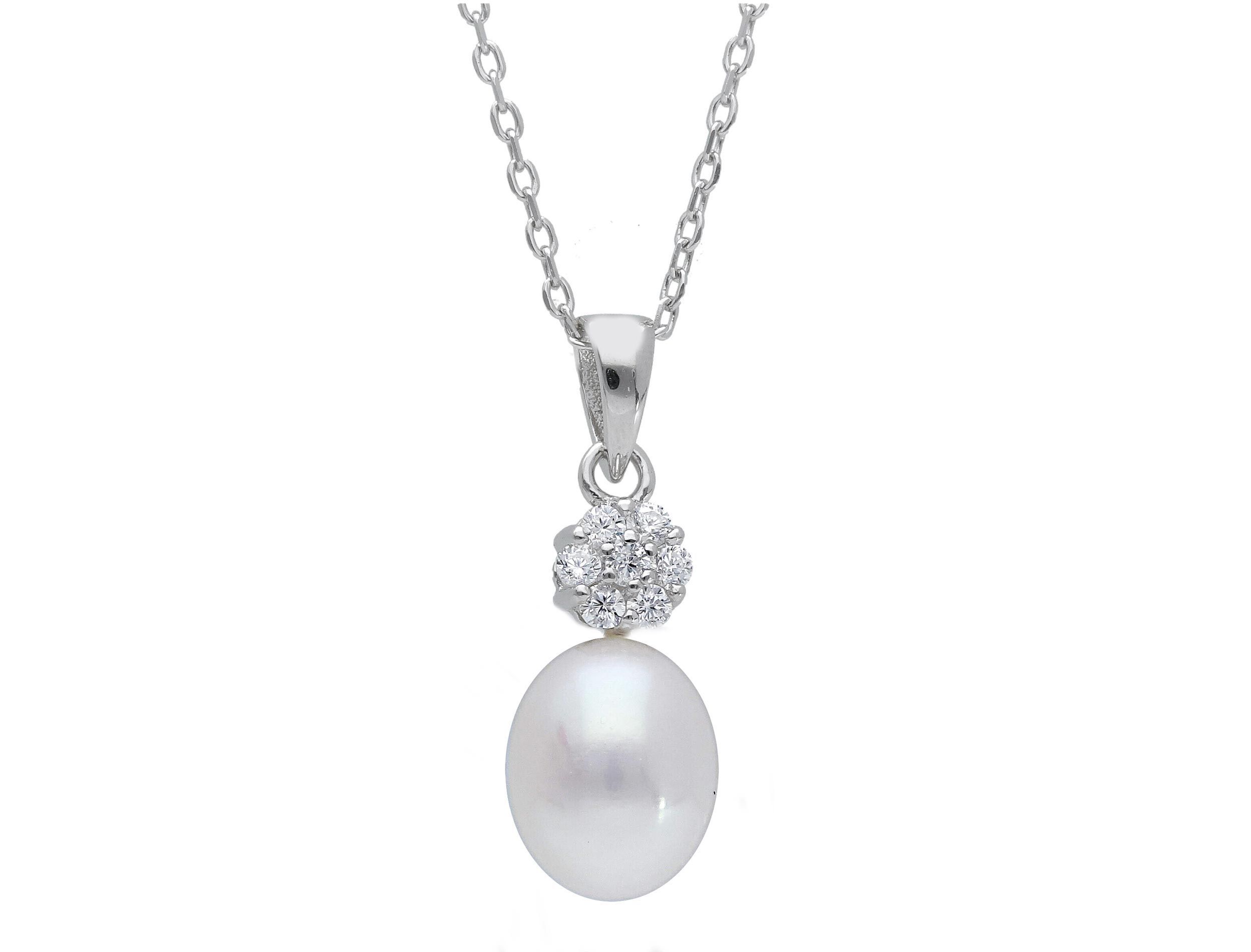 Girocollo  in argento 925° rodiato con perla e zirconi cubici  (code S231005)