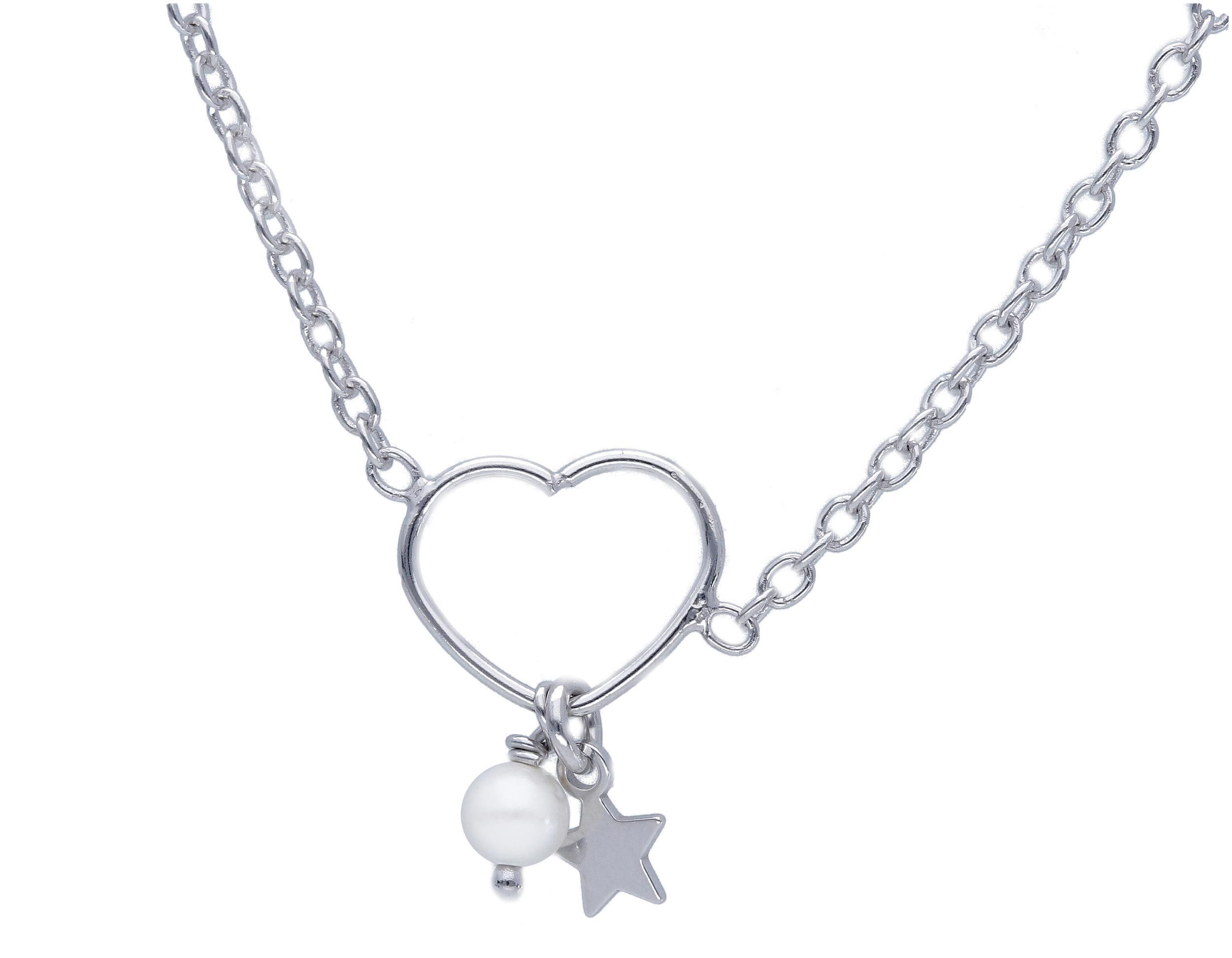 Platinum plated silver 925 heart necklace with star & a pearl (code S260865)