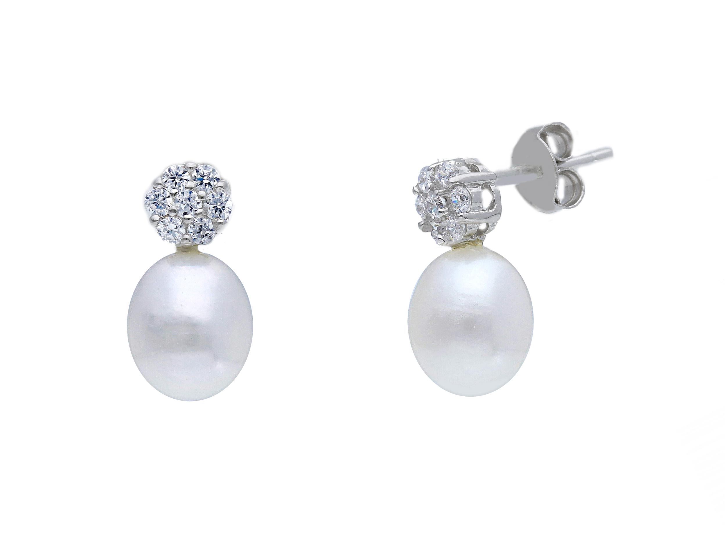  Platinum plated silver 925° earrings with pearls and zircons (code S231001)