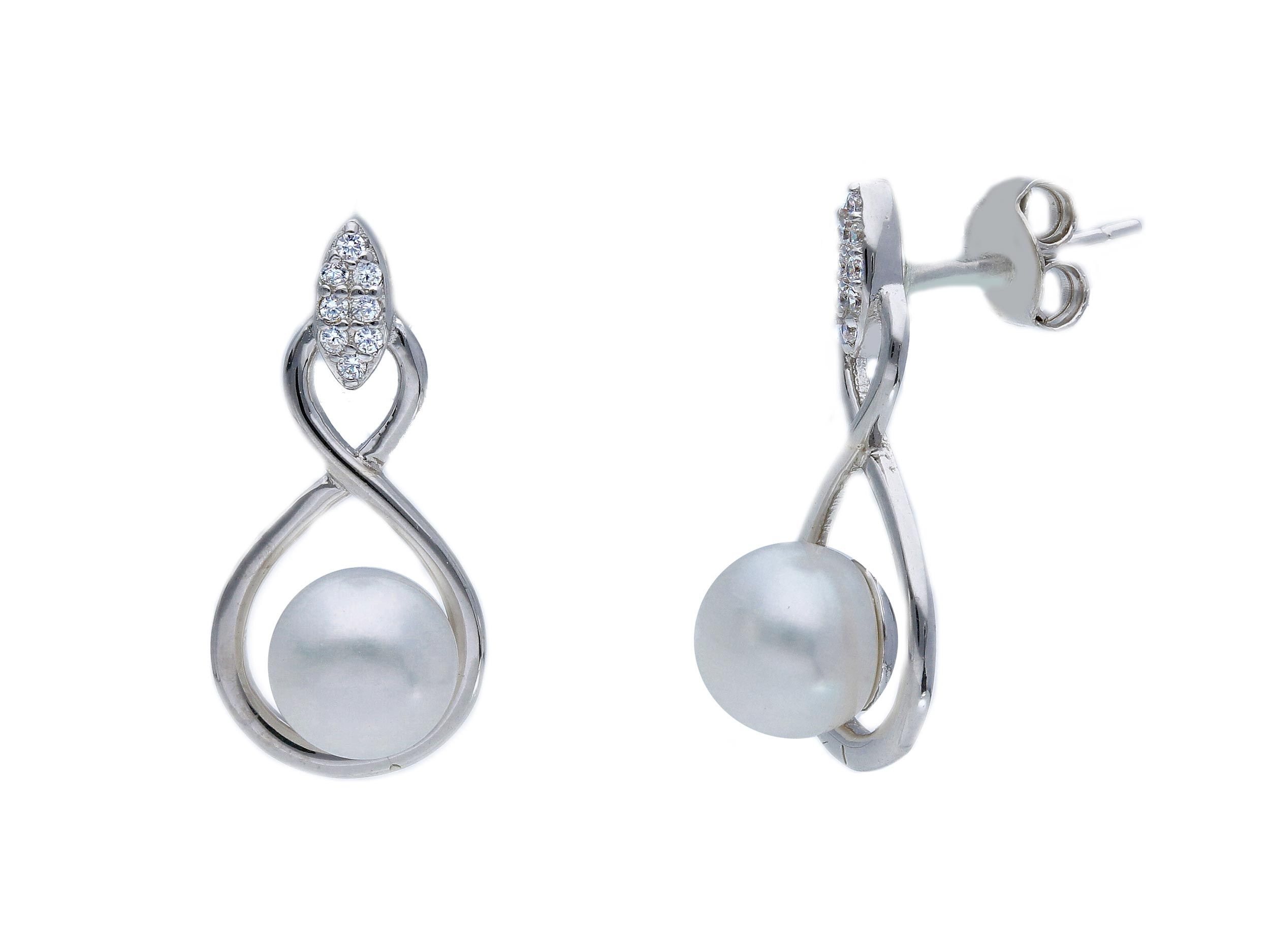  Platinum plated silver 925° earrings with a pearl (code S231008)