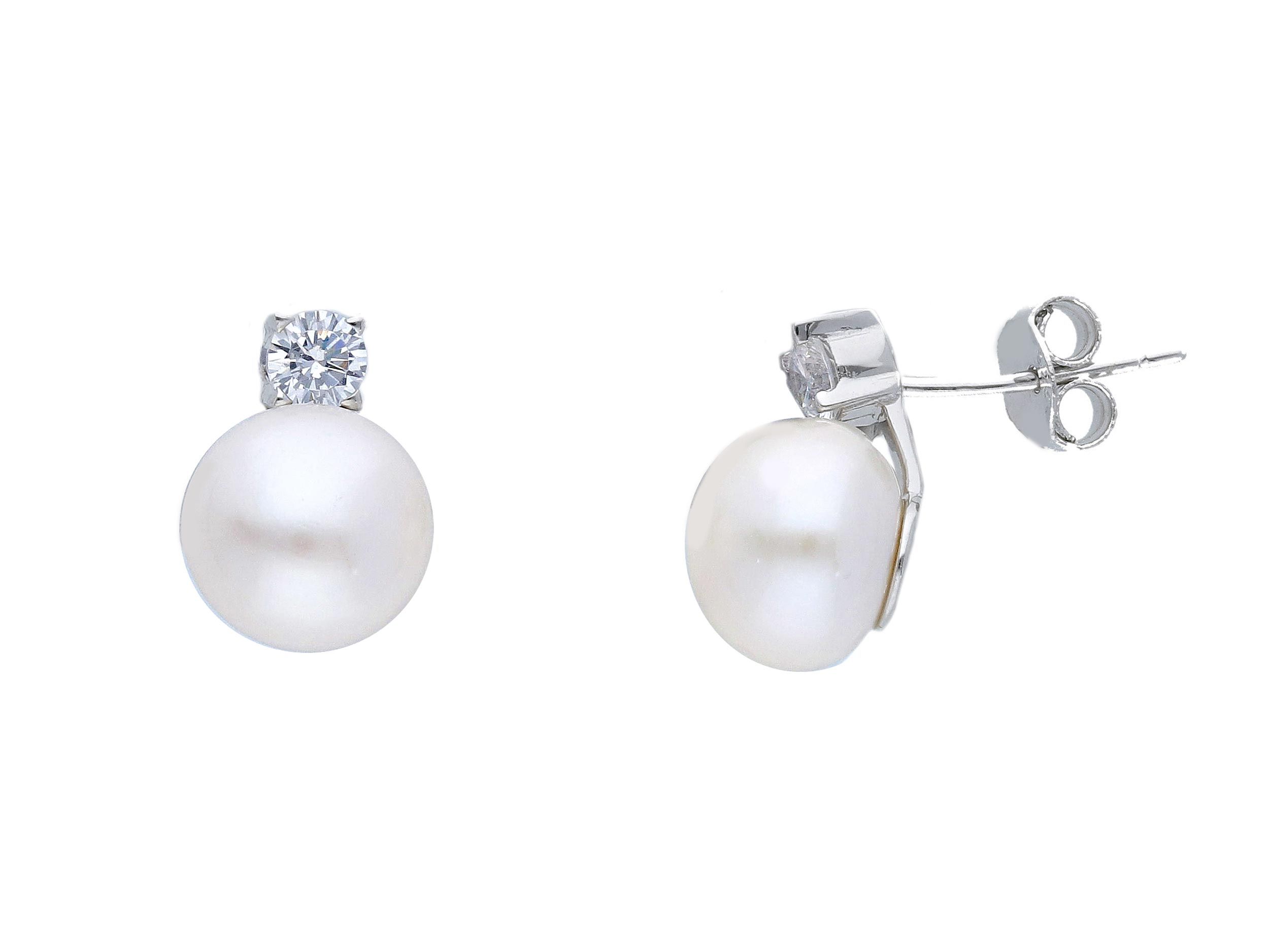  Platinum plated silver 925° earrings with pearls and zircons (code S231023)