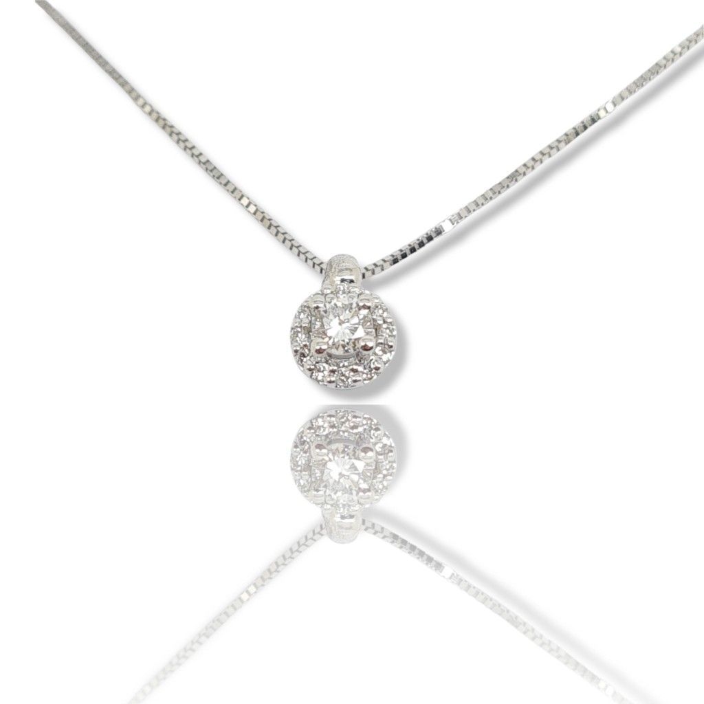 White gold single stone necklace k18 with diamonds (code T2320)
