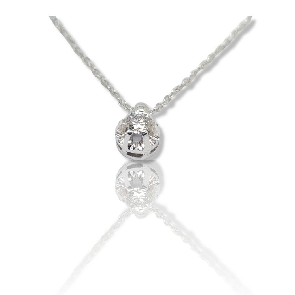 White gold single stone necklace k18 with diamond (code T2323)