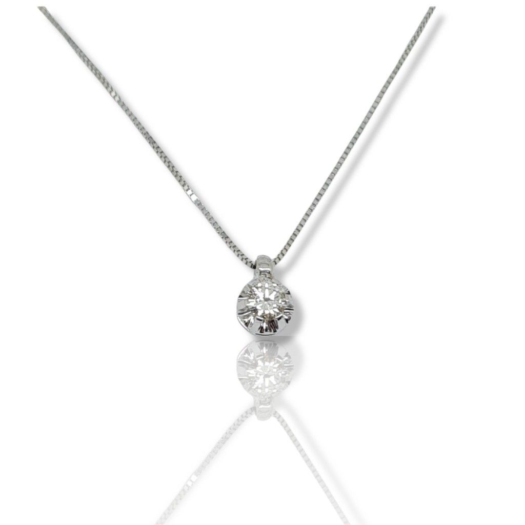 White gold single stone necklace k18 with diamond (code T2356)