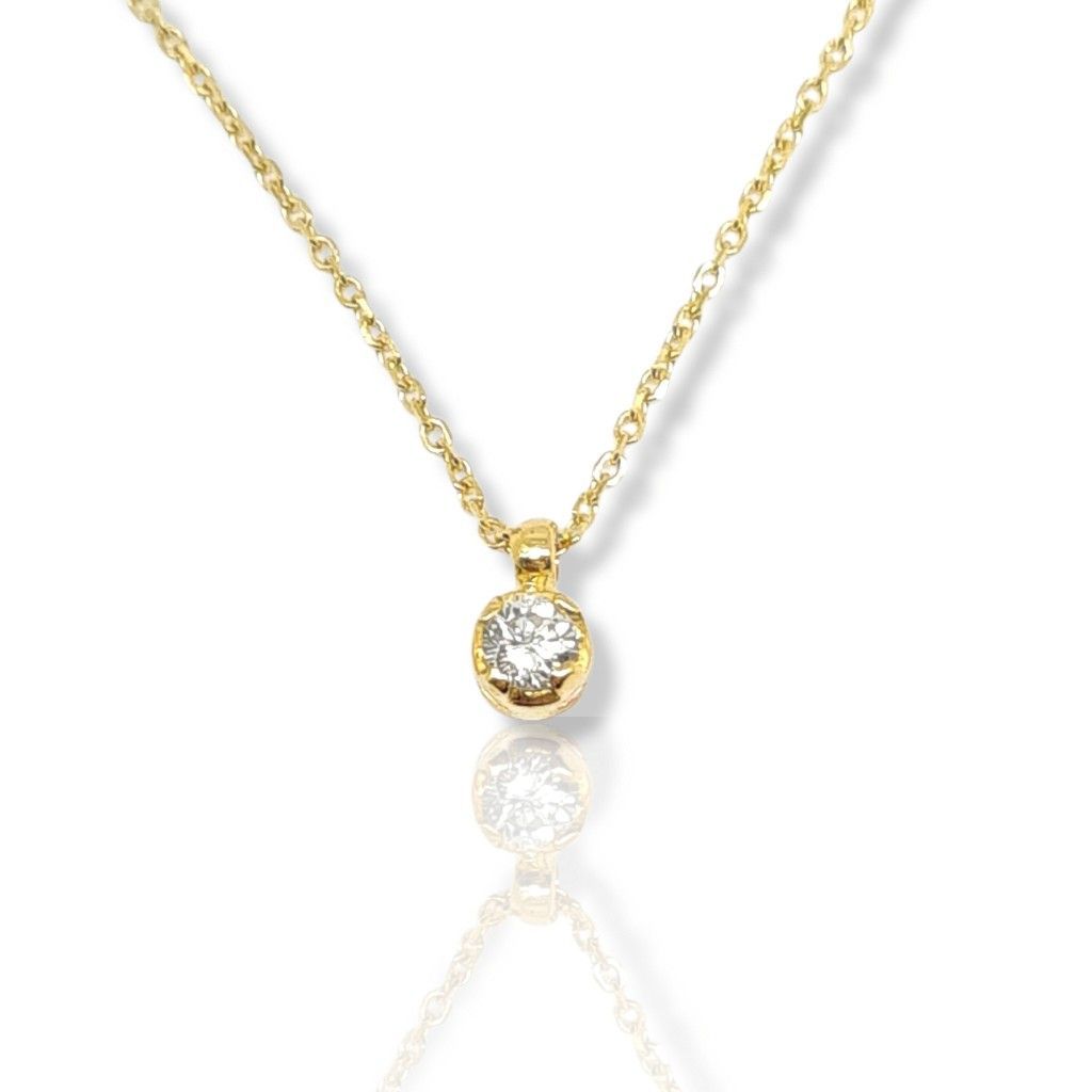 Golden single stone necklace k18 with diamond (code T2335)