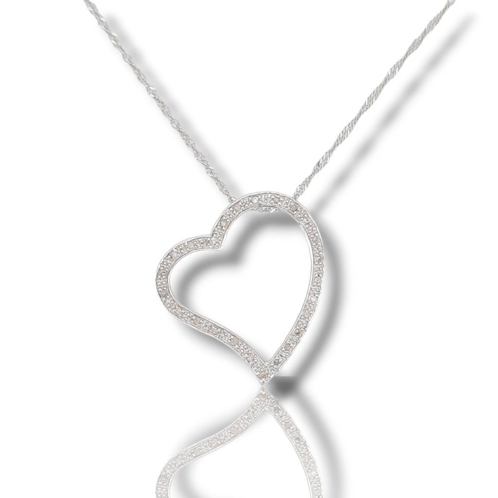 White gold heart necklace k18 with diamonds  (code P2035)