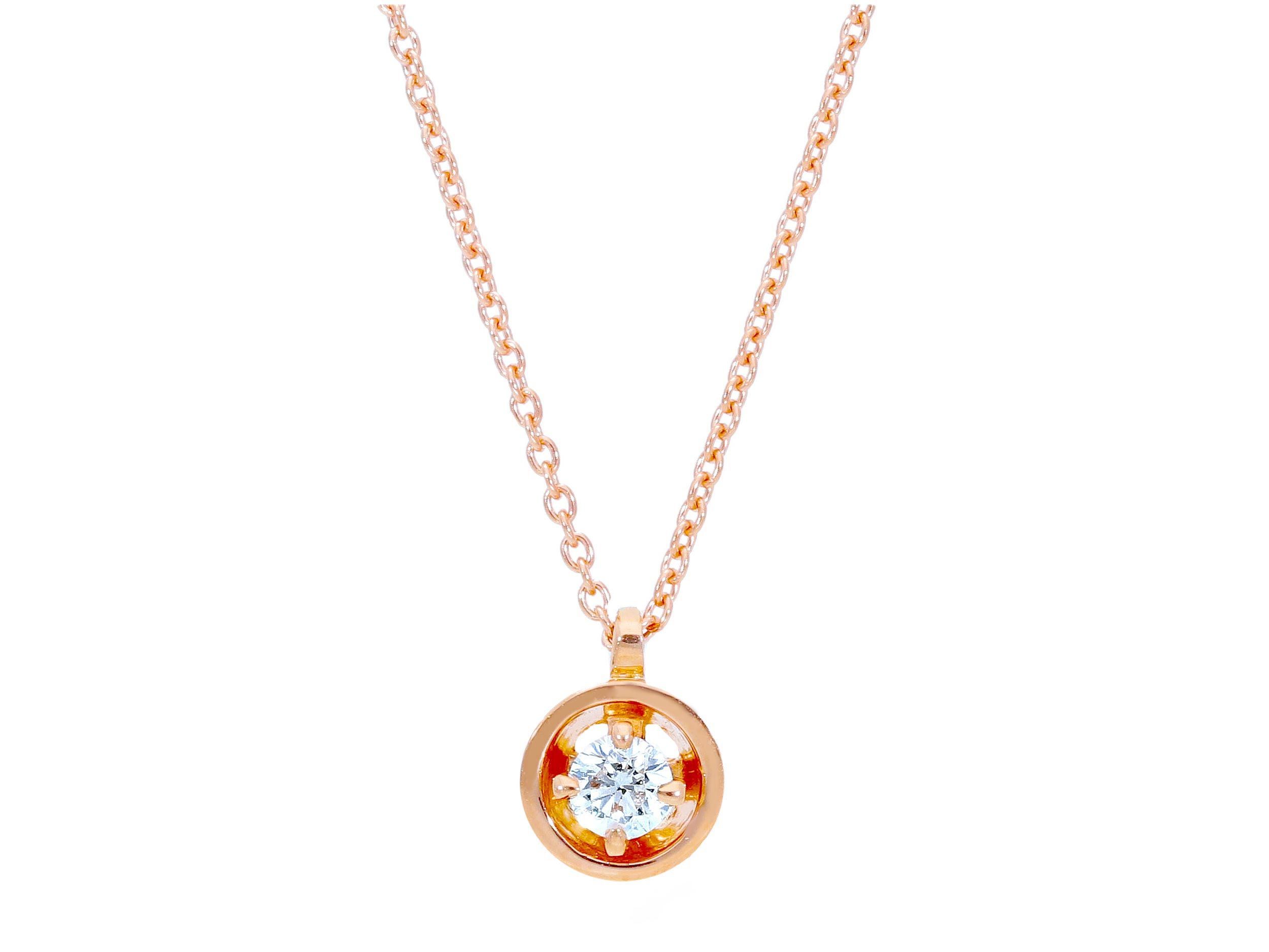 Rose gold single stone necklace k18 with diamond  (code S217566)