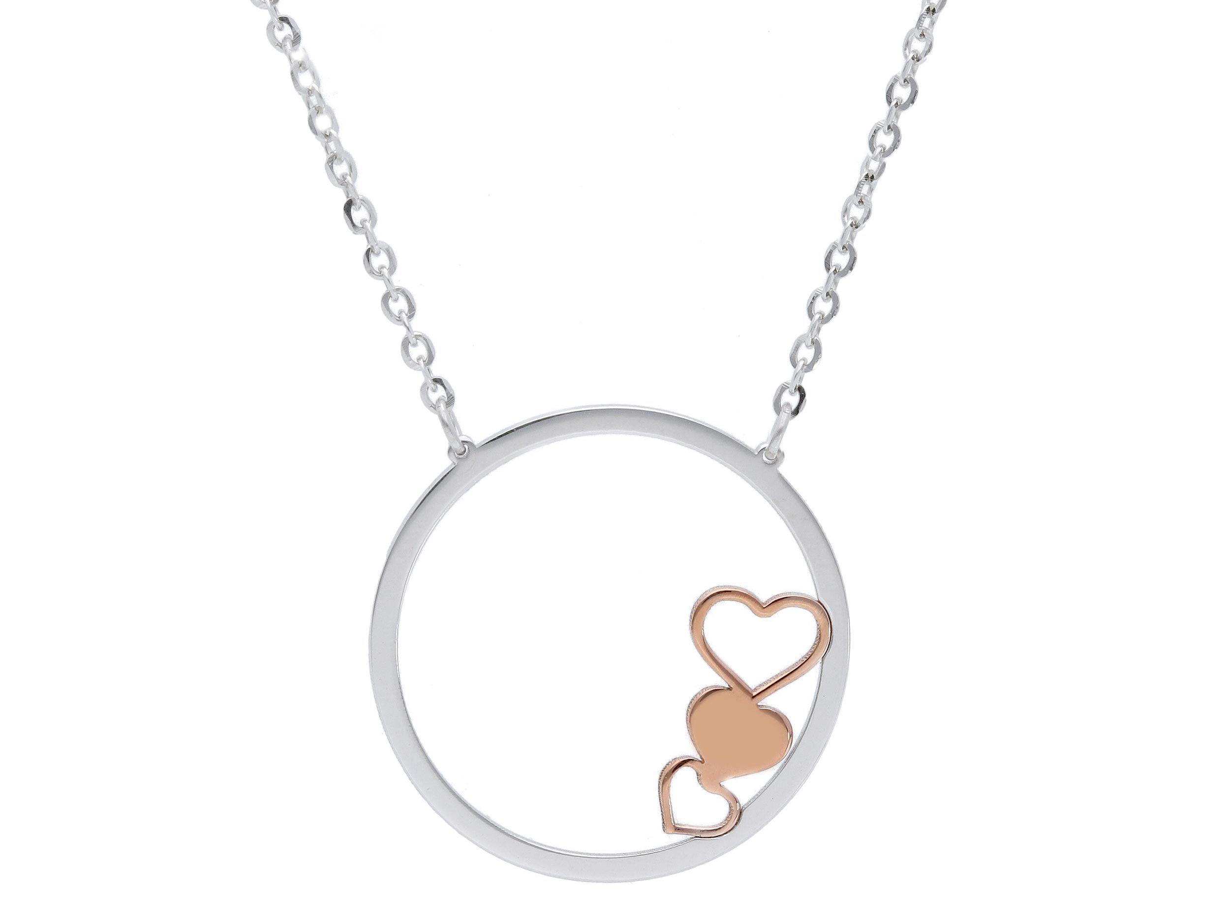 Rose & white gold necklace with little hearts k9 (code S231631)