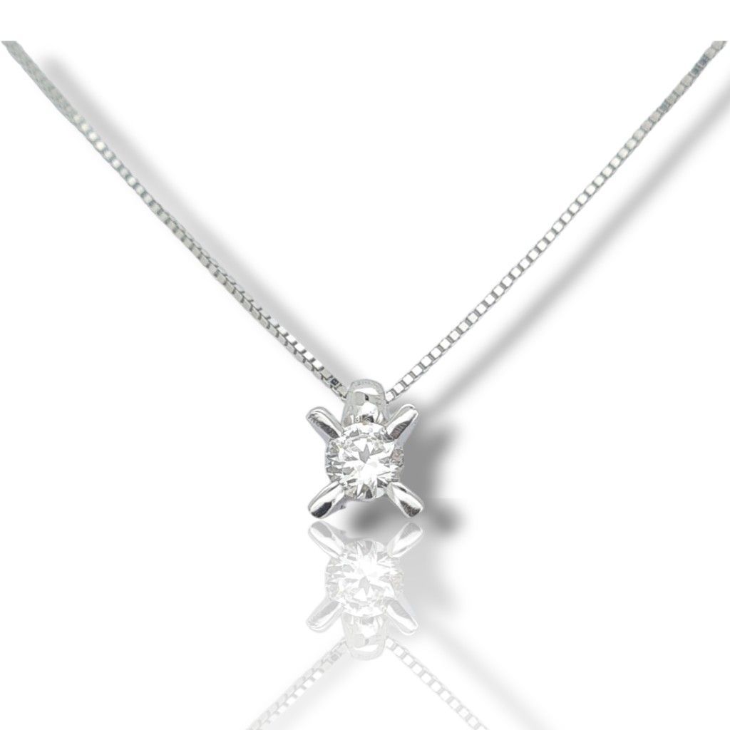 White gold single stone necklace k18 with diamond  (code T2307)