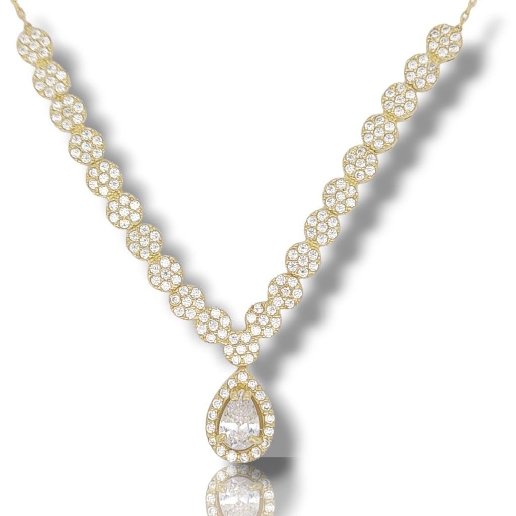 Gold necklace k14 with white zircon (code AL2632)