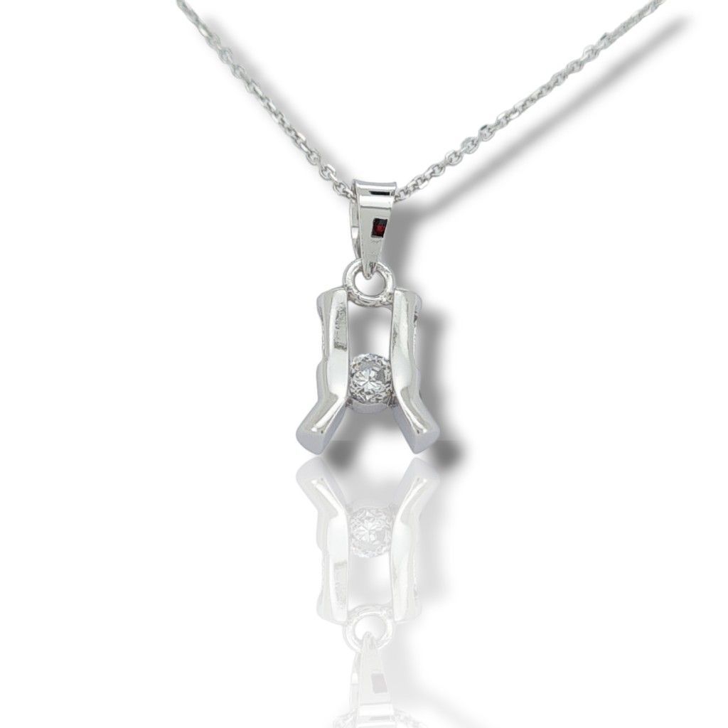 Κολιέ λευκόχρυσο κ18 με διαμάντι καρφωμένο σε βάση που θυμίζει καμπάνα (code H1890)