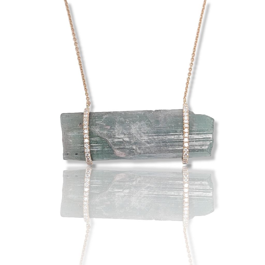 Rose gold necklace k18 with tourmaline and diamonds (code M2454)