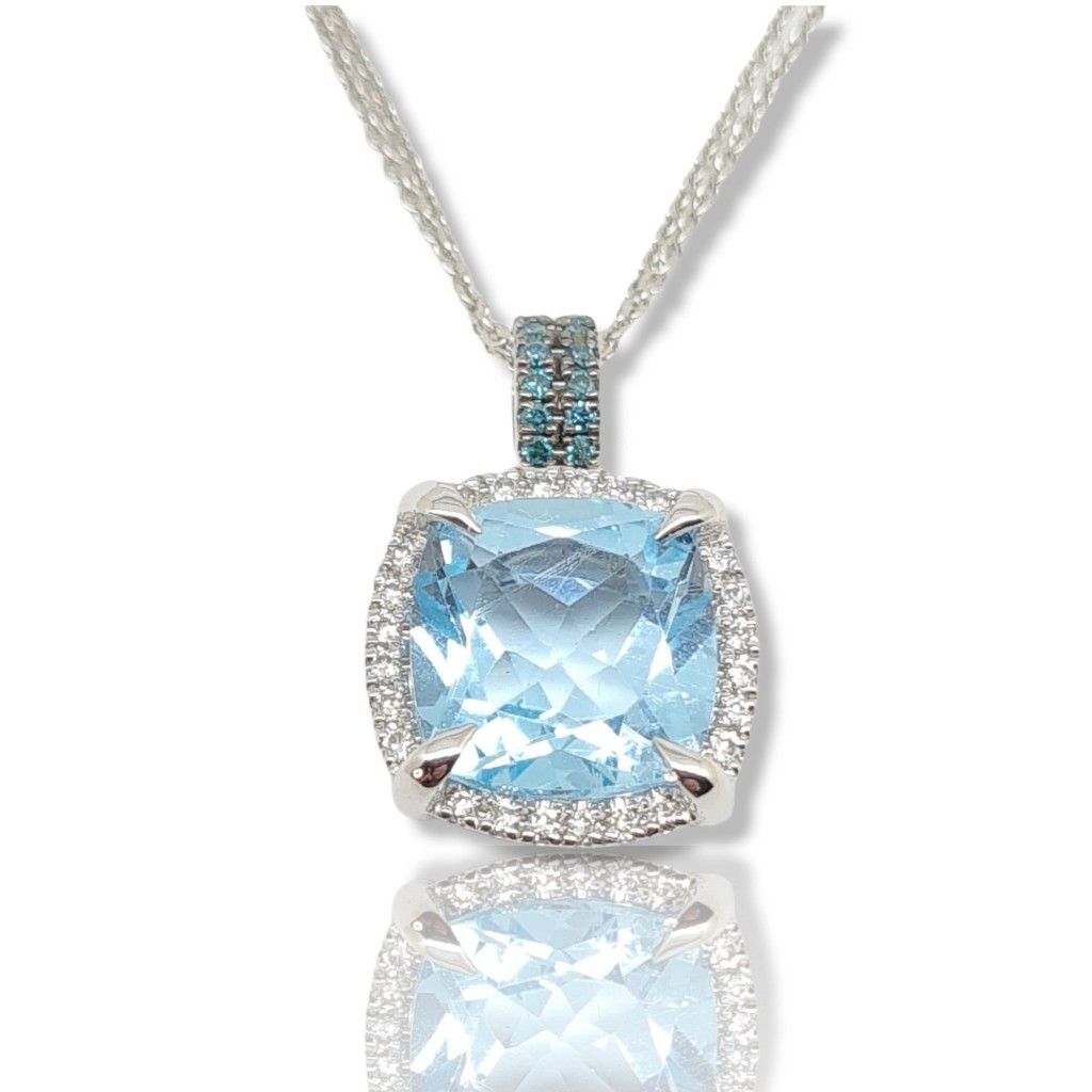 White gold necklace with blue topaz & diamonds (code N2390)