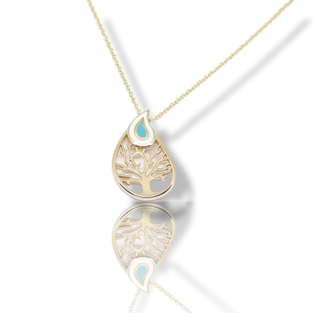 Golden necklace k14 with white & blue enamel (code Μ2470)