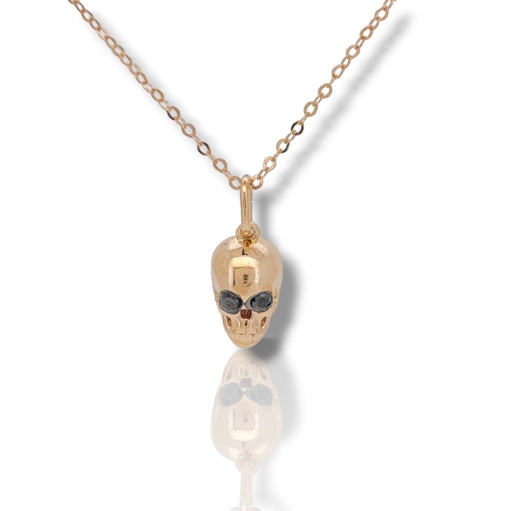 Rose gold necklace k18 with diamonds SKULL (code P2246)