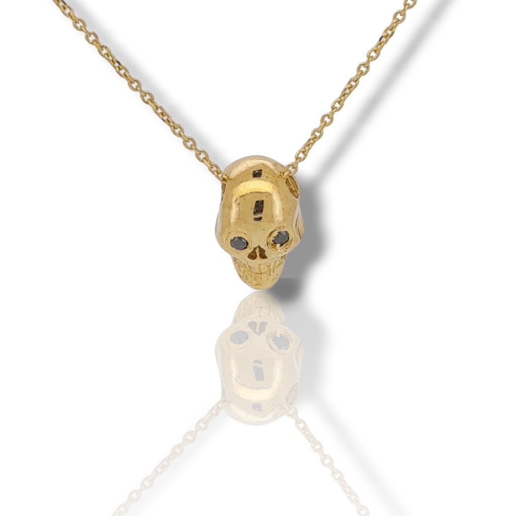 Golden skull necklace k18 with diamond (code P2339)
