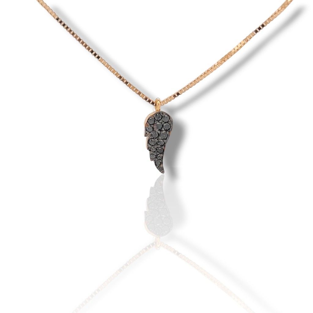 K18 rose gold feather with black diamonds (code T2703)