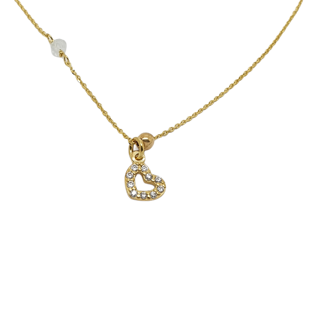 Golden heart necklace k9 with white zircon (code Μ2180)