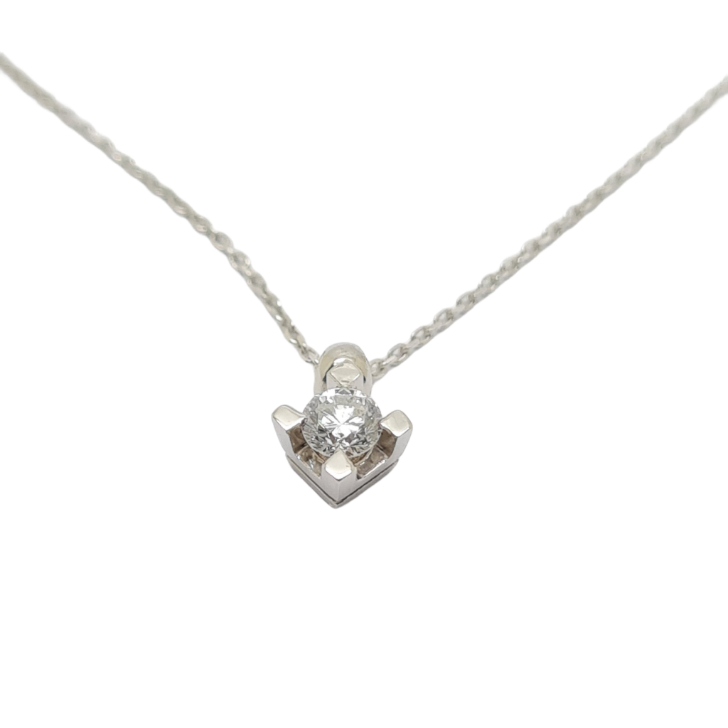 White gold single stone necklace k18 with diamond (code T2216)