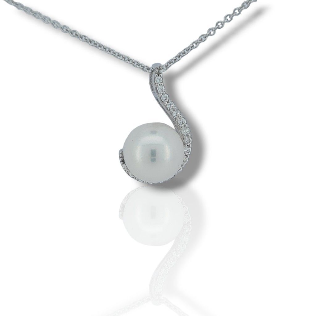 White gold necklace k14 with a pearl and a zircon on top ( code S229419m)