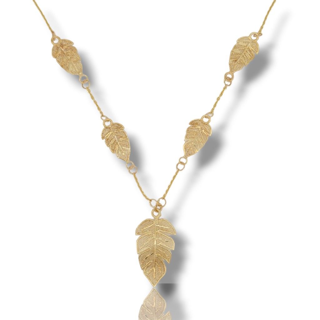 Golden necklace k14 with three leaves made by gold  (code S2604) 