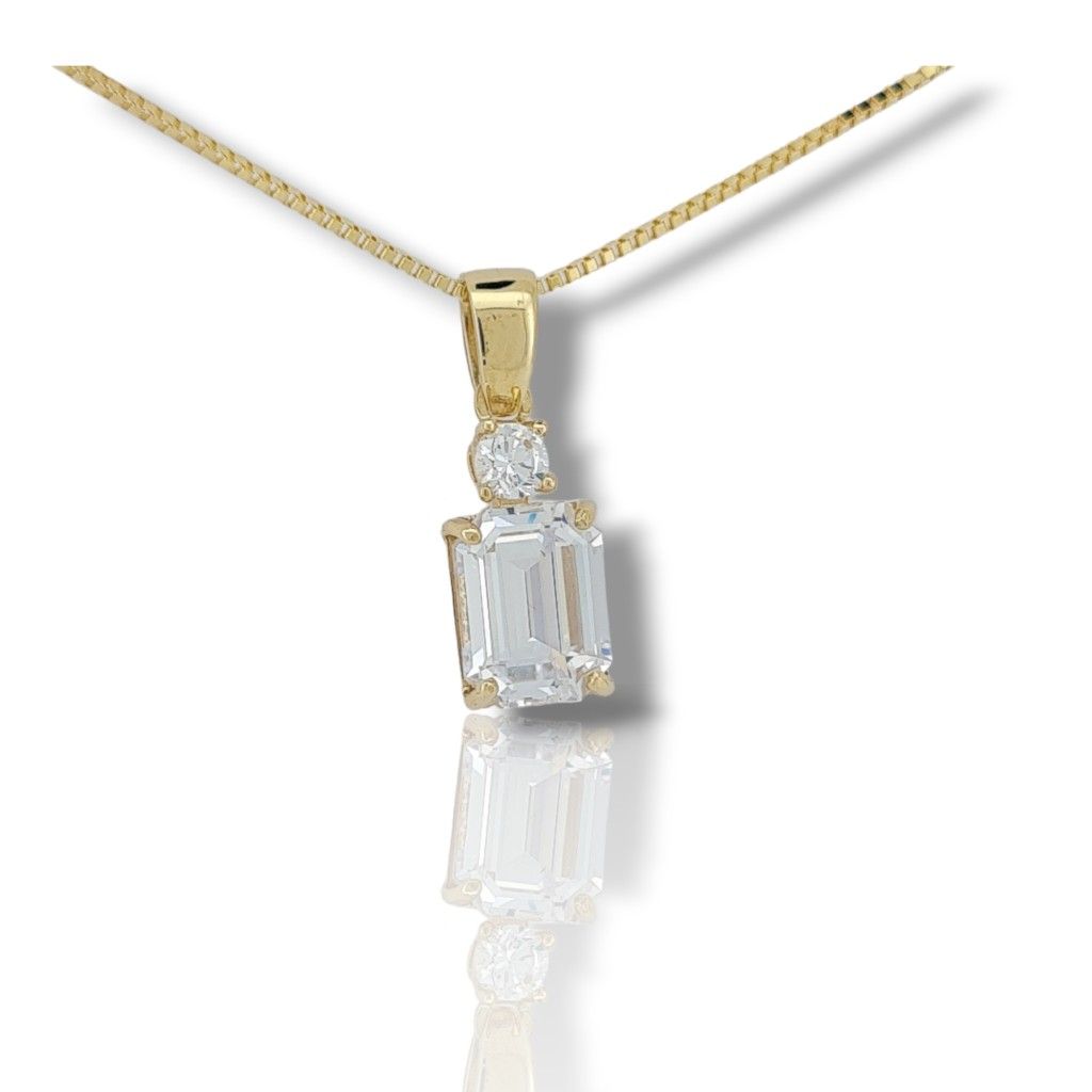 Single stone yellow gold necklace k14 with nailed zirgons (code S271075)