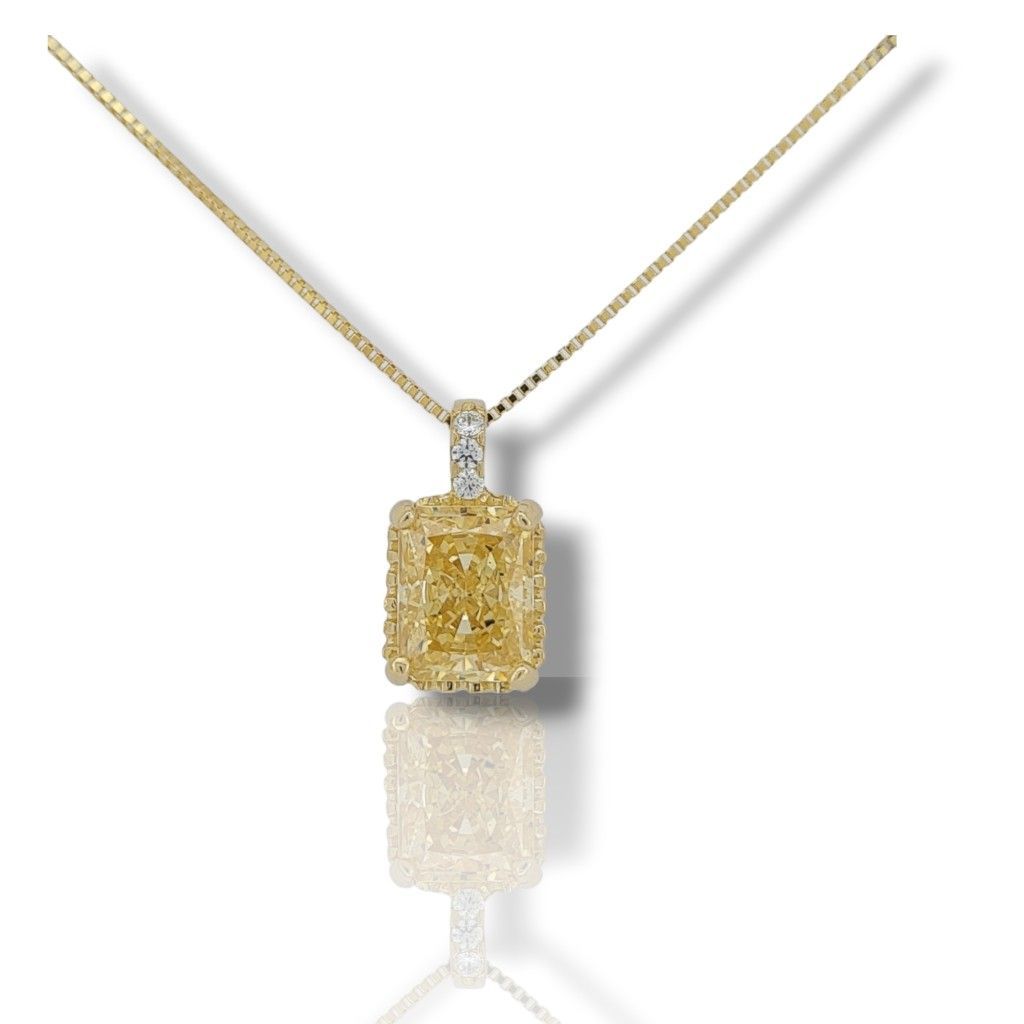 Single stone yellow gold necklace k14 with nailed zirgons (code S271092)