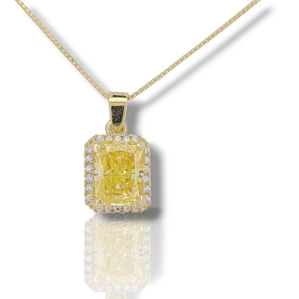 Single stone yellow gold necklace k14 with nailed zirgons (code S271097)