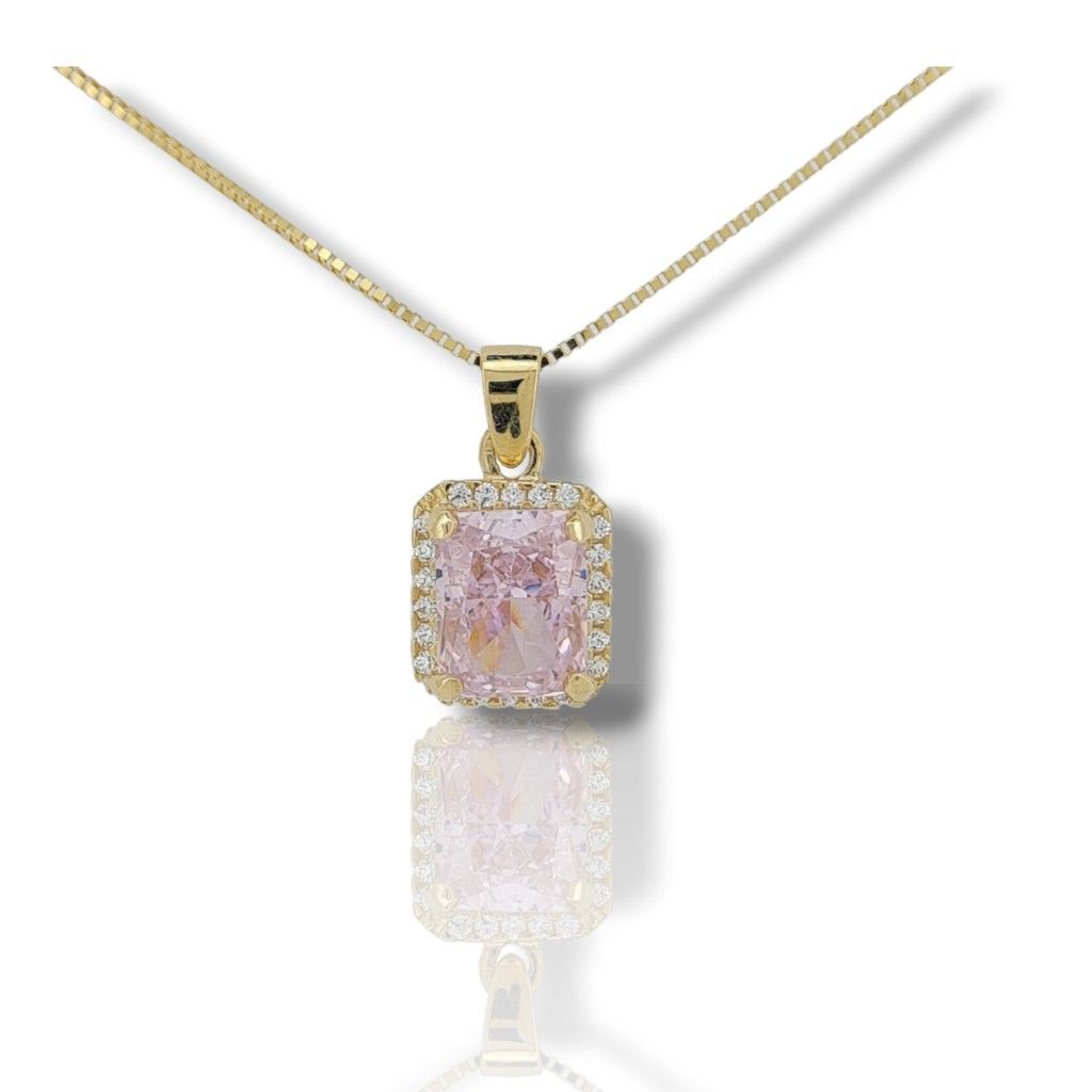 Single stone yellow gold necklace k14 with nailed zirgons (code S271098)