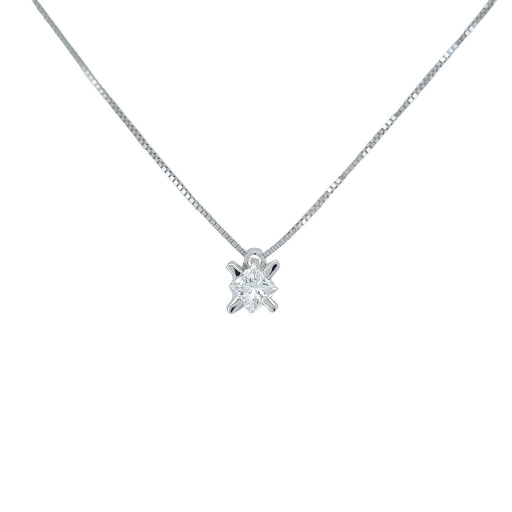 White gold single stone necklace k18 with diamond (code T2317)