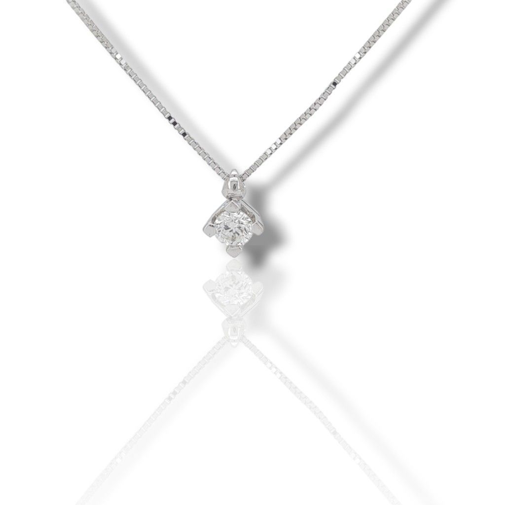 White gold single stone necklace with diamond (code T2451)