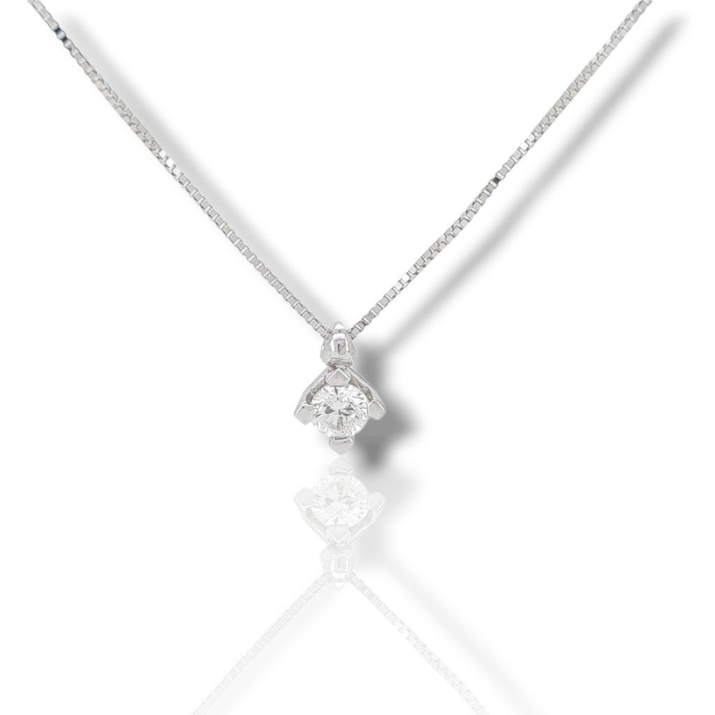 White gold single stone necklace k18 with diamond (code T2325)