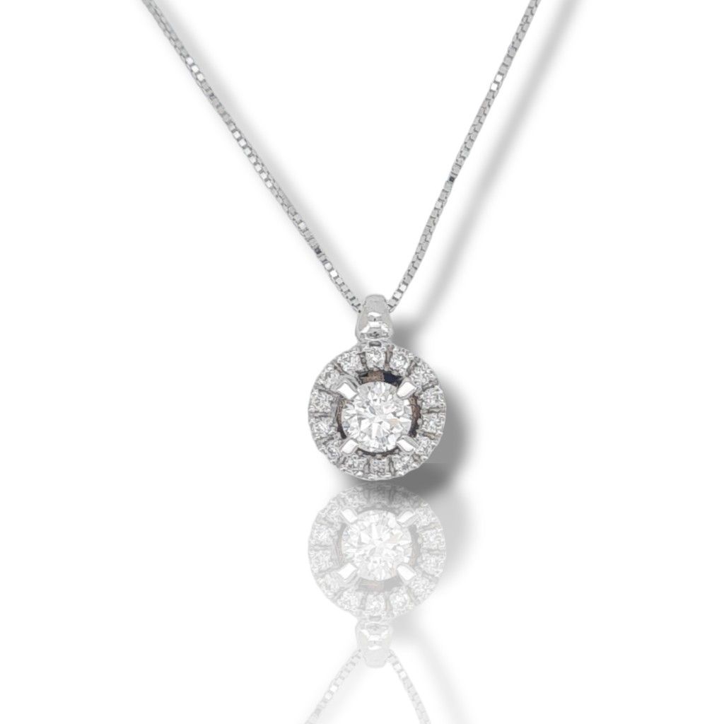 White gold single stone necklace with diamonds (code T2635)