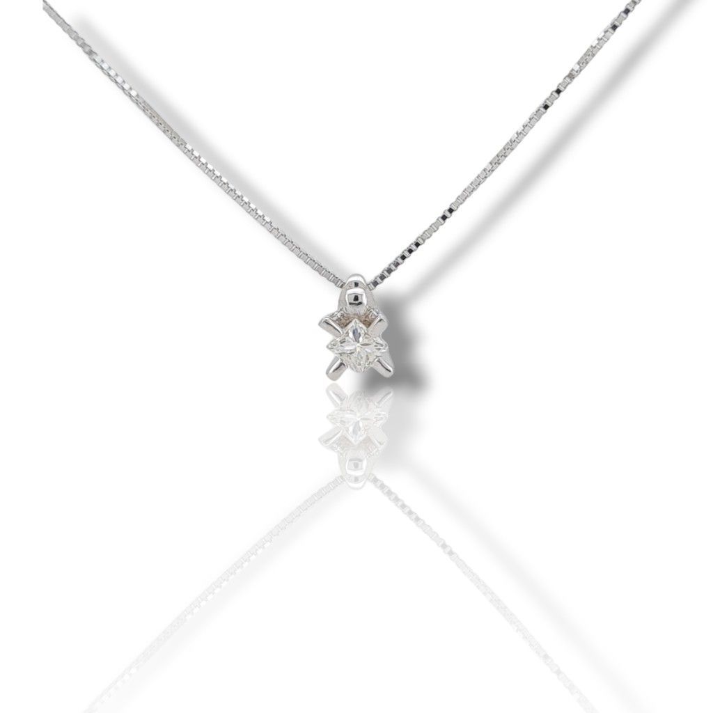 White gold single stone necklace k18 with diamond (code T2707)