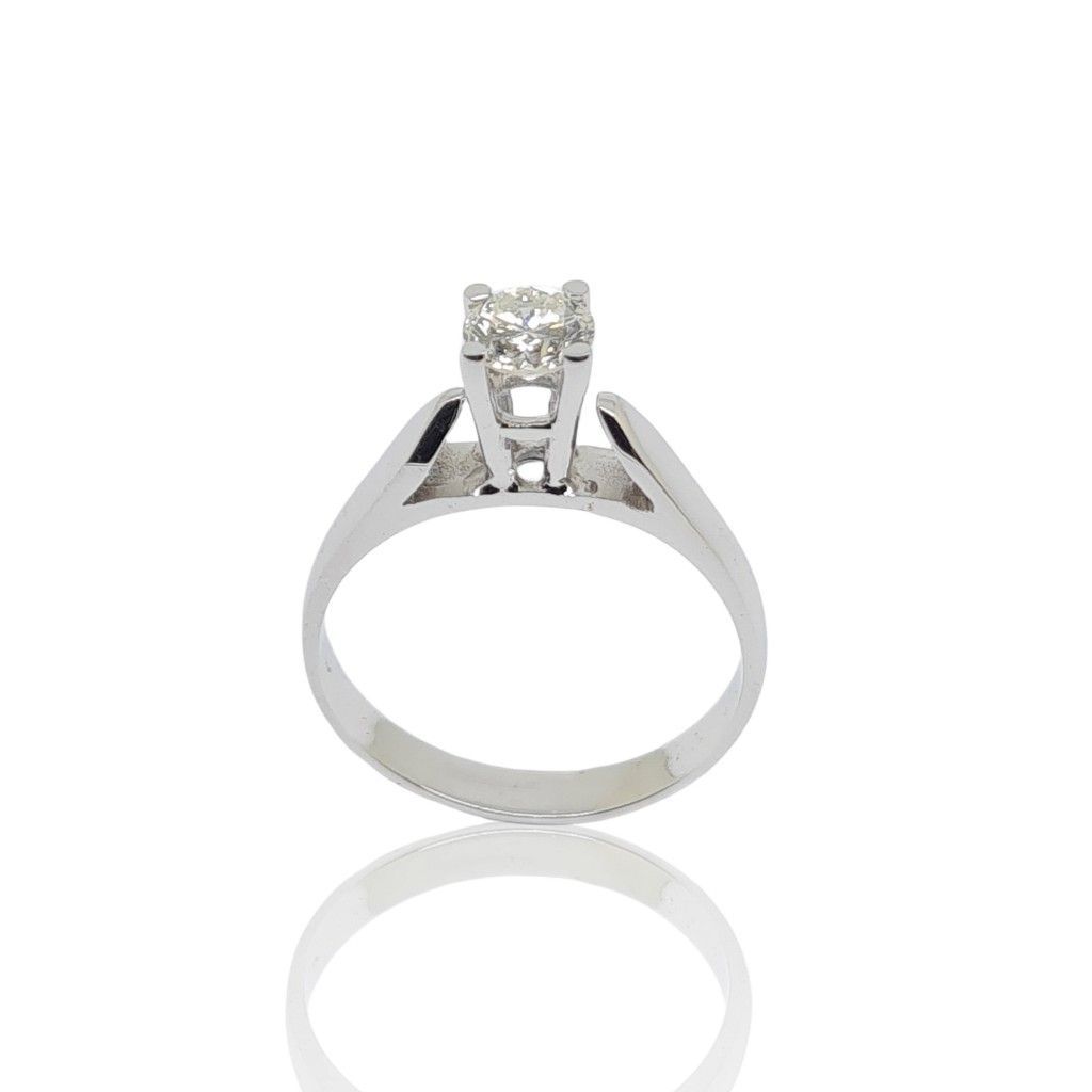 White gold single stone ring k18 with diamond tied on bezel with four stripes and horizontal bar (code P1755)
