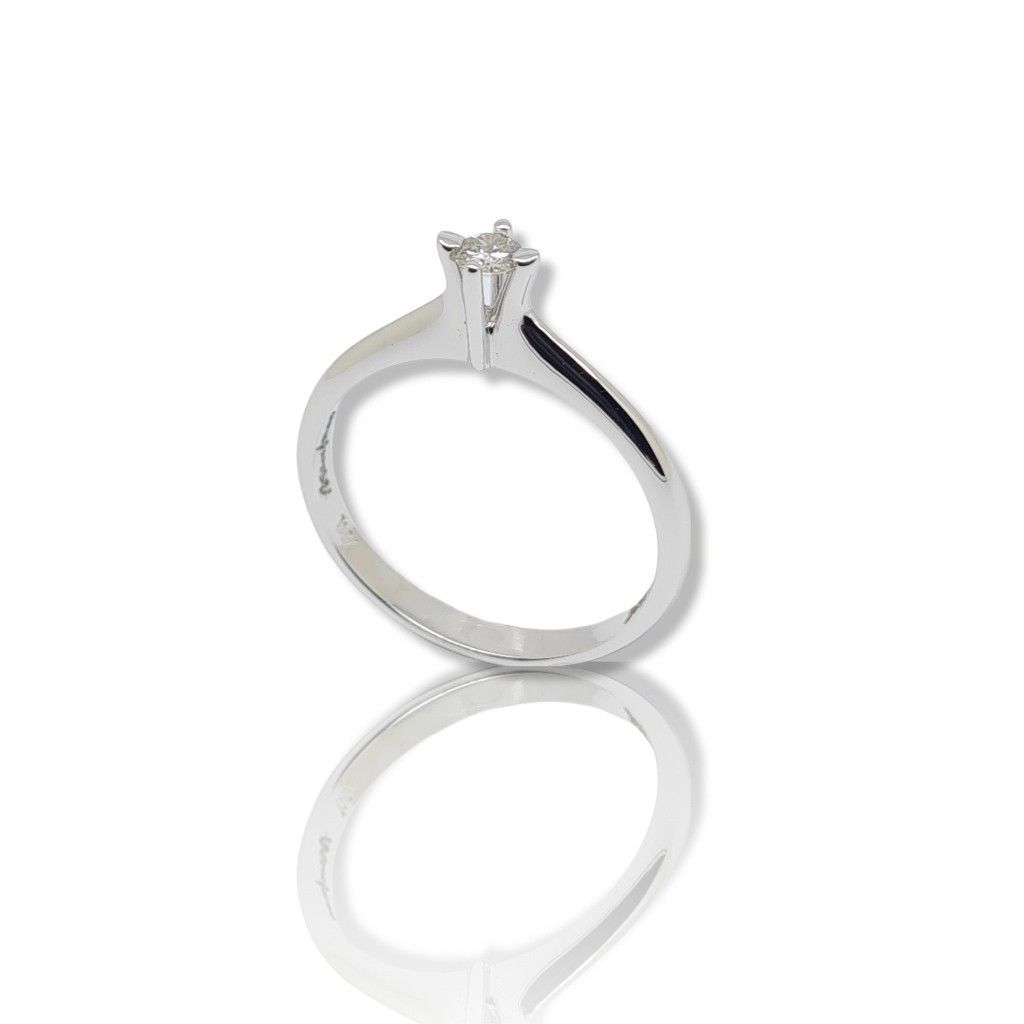 White gold single stone ring k18 with rounded module and diamond (code T1893)