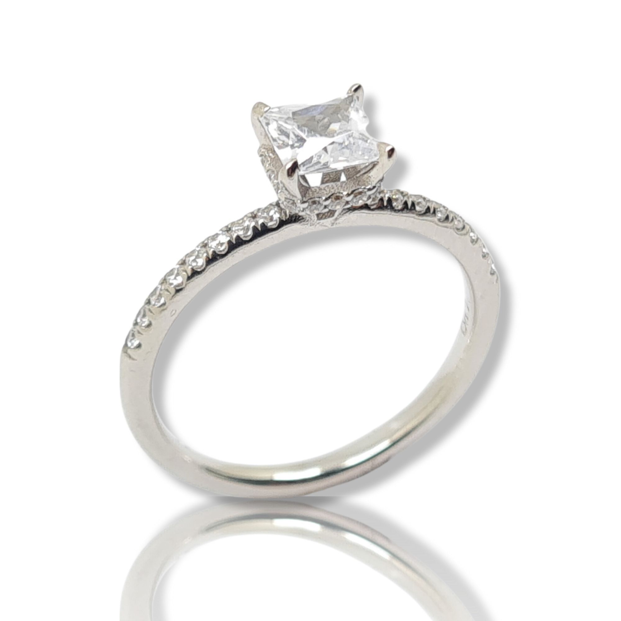 Single stone white gold ring k14 with nailed zirgons (code N2312)