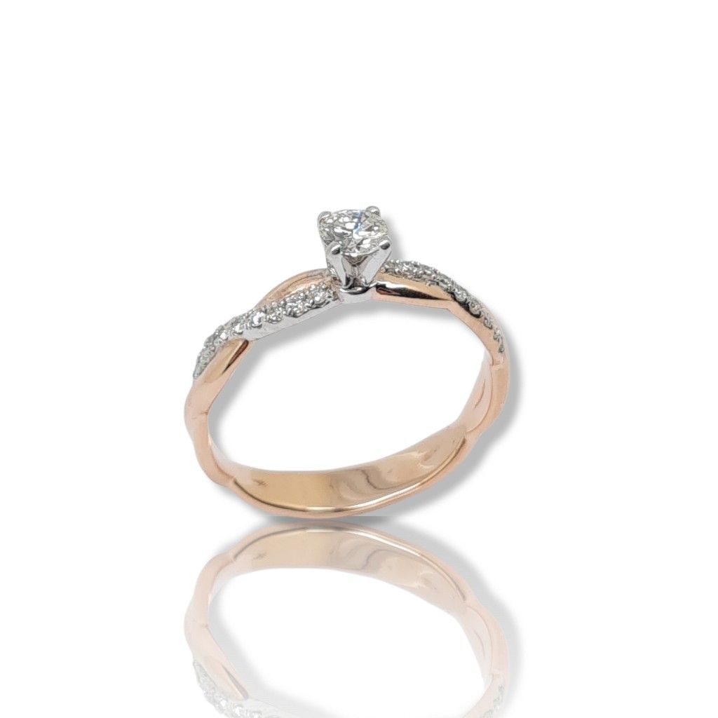 Pink gold single stone ring k18 with diamond fitted on white gold bezel (code N1902)