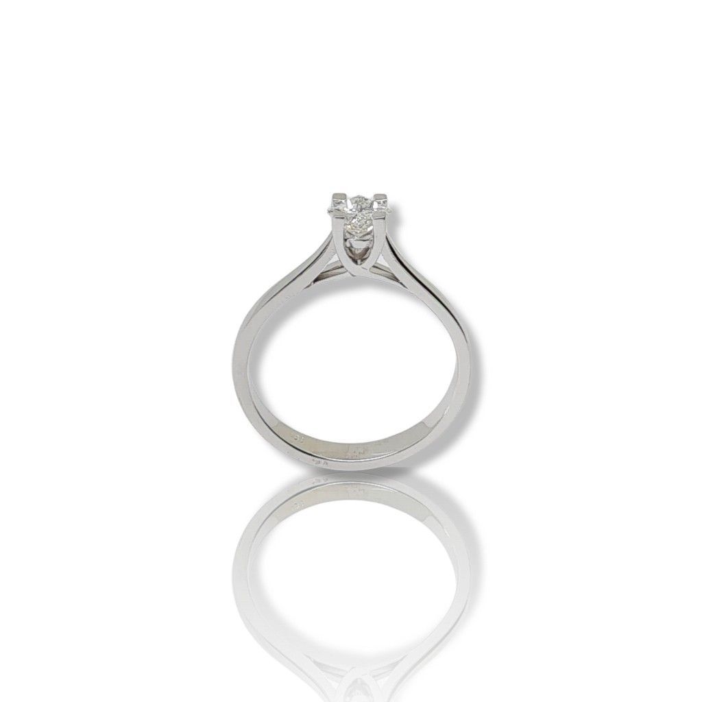 White gold single stone ring k18 with square diamond tied on stone sides (code T2019)