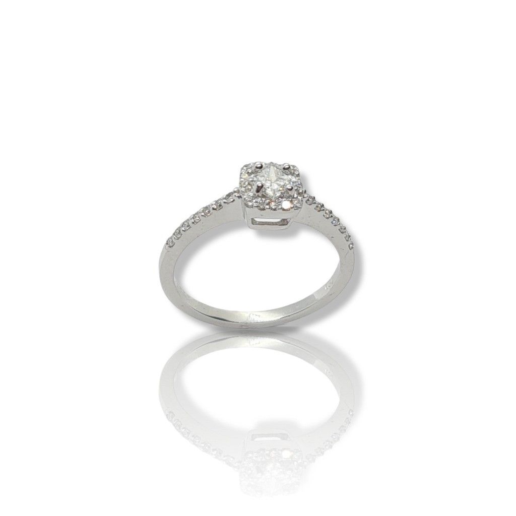 White gold single stone ring k18 with diamonds (code T2268)