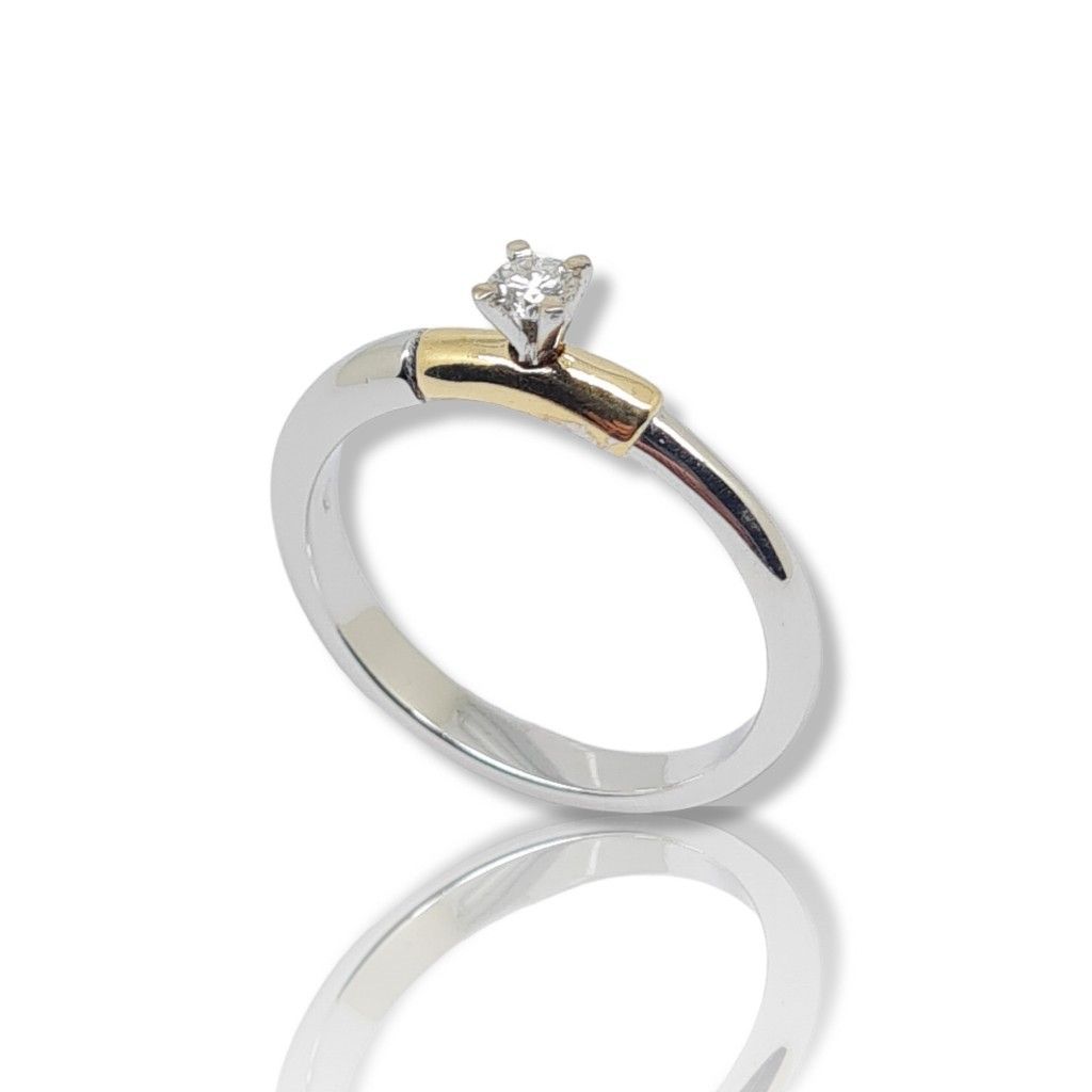 Μονόπετρο δαχτυλίδι απο λευκόχρυσο  κ18 με διαμάντι και λεπτομέρια απο κίτρινο χρυσό κ18 (code P2018)