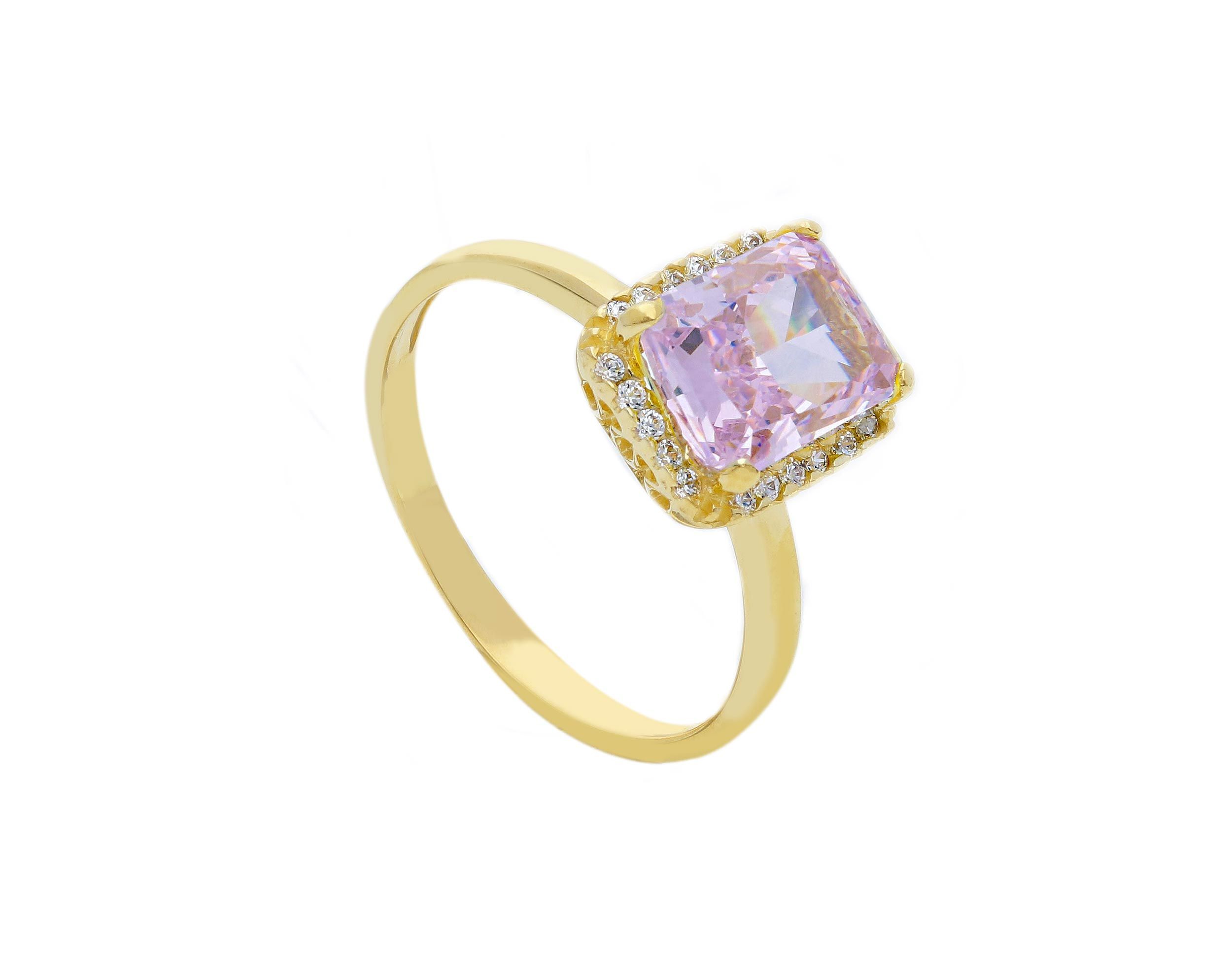 Single stone yellow gold ring k14 with nailed zirgons (code S271094)