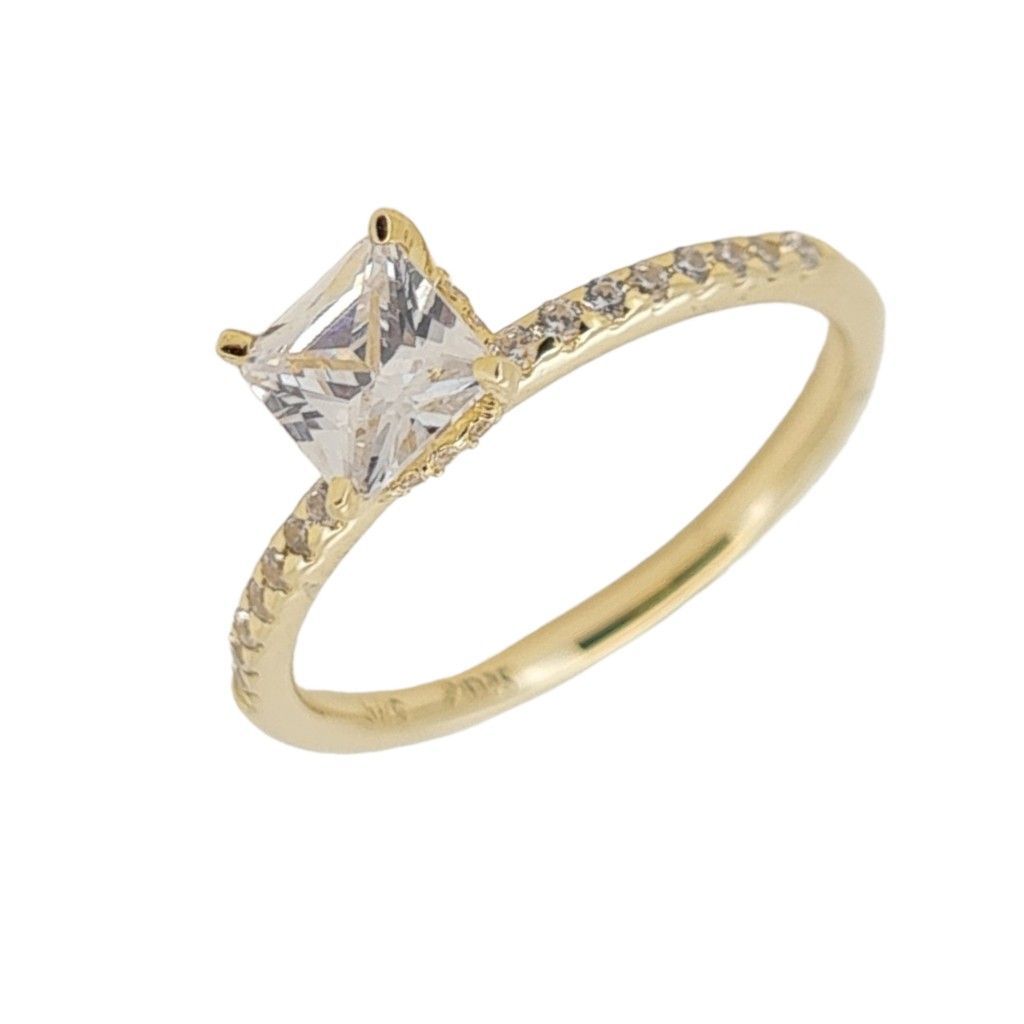 Single stone yellow gold ring k14 with nailed zirgons (code N2312G)