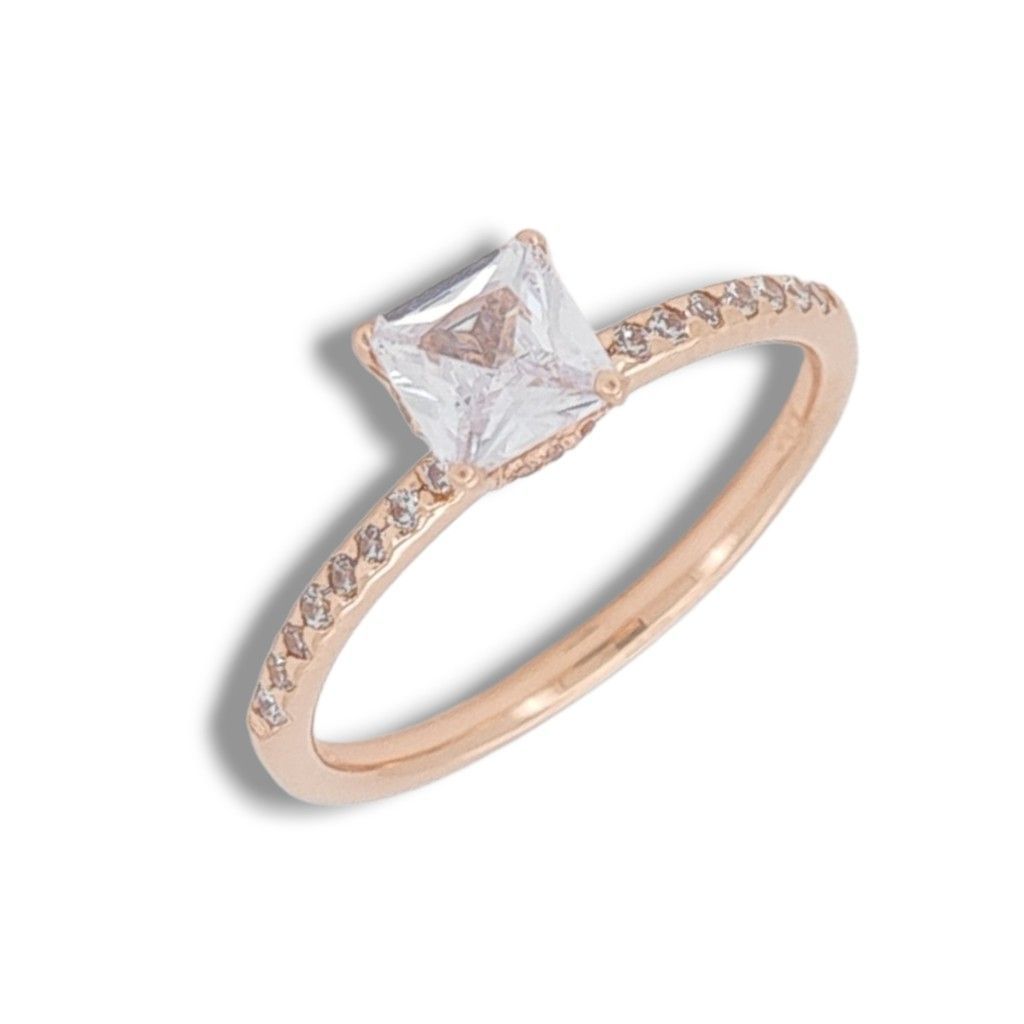 Single stone rose gold ring k14 with nailed zirgons (code N2312R)