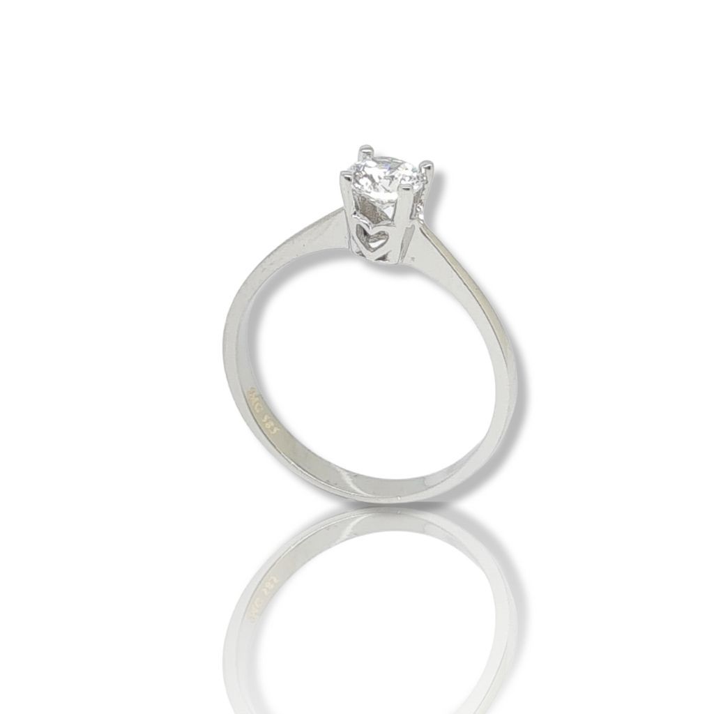 Single stone white gold ring k14 with zirkon (code M2448)