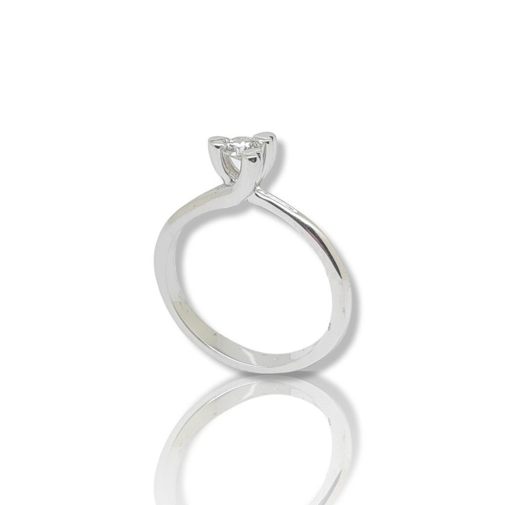 Μονόπετρο δαχτυλίδι φλόγα απο λευκόχρυσο κ18 με διαμάντι δεμένο με τρείς καρδούλες (code P1894)