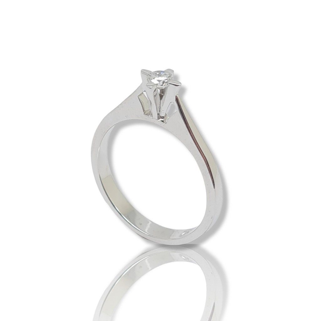 White gold single stone ring k18 with diamond on long stripes bezel (code T1899)