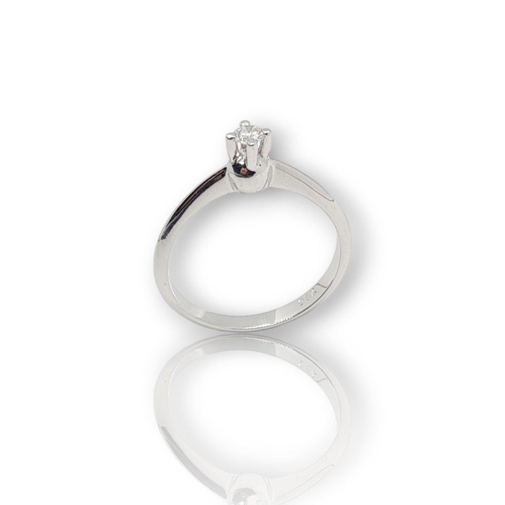 White gold single stone ring k18 with diamond tied on bezel with four teeth (code P1918)