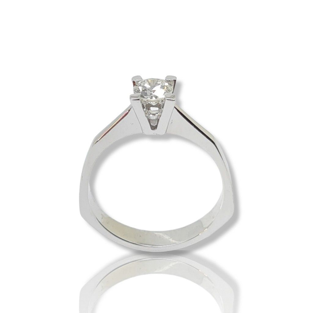 Μονόπετρο δαχτυλίδι με σκελετό πολύγωνο απο λευκόχρυσο κ18  με διαμάντι (code P2000)